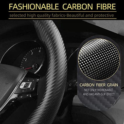 Steering Wheel Cover, Car Carbon Fiber Steering Wheel Cover, Wheel Cover for Men/Women, Universal Fit for 99% Car Steering Wheel,Steering Wheel Accessories (Carbon Fiber-Black) - color: Carbon Fiber-Black