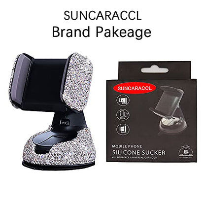 SUNCARACCL Bling Car Phone Holder, 360°Adjustable Universal Rhinestone Crystal Auto Phone Mount Stand Accessories for Windshield Dashboard and Air Outlet (White) - color: White