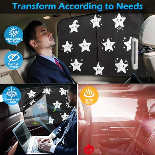Car Window Shades, 2 Packs Magnetic car Sun Shade for Baby, Double Layers Magnetic Stars Pattern Design for Full Covers/Half Shade Options, Window Curtains for Heat/UV Protection Sun Block Covers - color: Stars