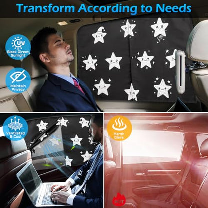 Car Window Shades, 2 Packs Magnetic car Sun Shade for Baby, Double Layers Magnetic Stars Pattern Design for Full Covers/Half Shade Options, Window Curtains for Heat/UV Protection Sun Block Covers - color: Stars