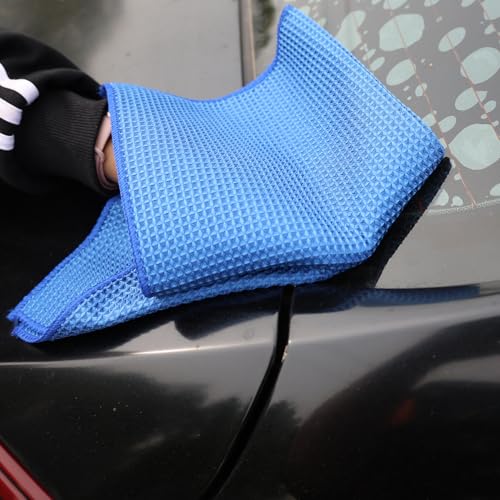 2PCS Car Wash Towel Glass Cleaning Water Drying Microfiber Window Clean Wipe Auto Detailing Waffle Weave (2Pcs-Blue) - color: 2pcs-blue
