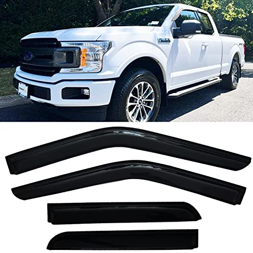 Window Visors Rain Guards Side Wind Deflectors for 2015-2025 F-150 Crew Cab, 2017-2025 F-250 F-350 F-450 Super Duty (SuperCrew/Crew) Cab, Vent Guard Shade Sun 94975 4-Pieces Set - size: 2015-2024 F150 Crew cab