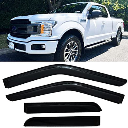 Window Visors Rain Guards Side Wind Deflectors for 2015-2025 F-150 Crew Cab, 2017-2025 F-250 F-350 F-450 Super Duty (SuperCrew/Crew) Cab, Vent Guard Shade Sun 94975 4-Pieces Set - size: 2015-2024 F150 Crew cab