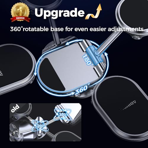 Magnetic Phone Holder for Car Metal Upgrade 6X Magnets Phone Mount Double 360° Rotation Super Sticker Phone Holder Car Mount Easy Install Suitable for Dashboard Screens Compatible with All Phone black