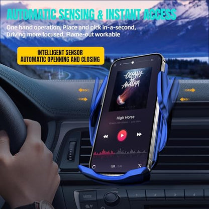 Wireless Car Charger, MAX 15W Fast Charging Auto Clamping, Sensing Phone Holder Mount, fit for iPhone 16 15 14 13 12 Pro Max Xs X, Samsung Galaxy S24 Ultra S23 S22 S21 S20 Note 20 (3-Blue) - color: 3-Blue