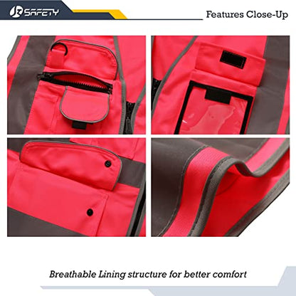 JKSafety 9 Pockets Class 2 High Visibility Zipper Front Safety Vest With Reflective Strips, Meets ANSI/ISEA Standards (Medium, 150-Pink) - color: Pink, size: Medium