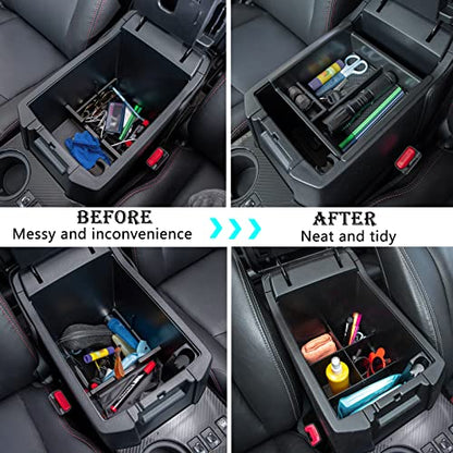 JDMCAR Center Console Organizer Set Compatible with 2010-2024 Toyota 4Runner Accessories Insert ABS Black Compartment Divider Armrest Tray (2-Pack) - color: Black-tray and divider