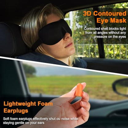 Travel Pillow - Hooded Neck Pillow Airplane Memory Foam Filling for Plane,Cars Sleeping, Road Trip, Long Flights, Portable Plane Accessories, Includes Eye Mask & Earplugs (Red)