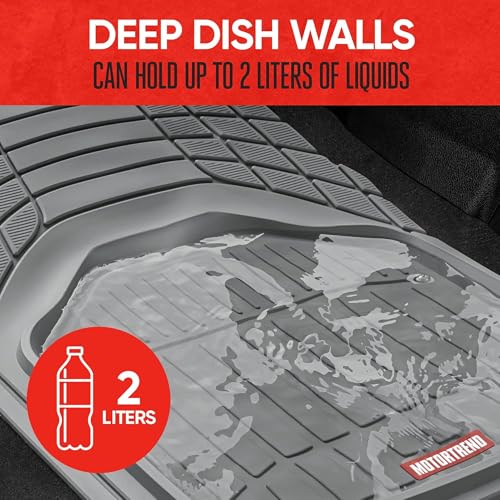 Motor Trend 943-GR FlexTough Defender Car Floor Mats -Next Generation Deep Dish Heavy Duty Contour Liners for Car SUV Truck & Van-All Weather Protection, Trim to Fit Most Vehicles Gray - color: Gray, style: FlexTough NextGen