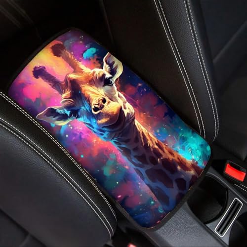 Modysero Cool Print Dustyproof Univerasl Fit and Soft Car Armrest Pad Aesthetics Griaffe Armrest Cover Interior Decoration for Cars Truck SUV Sedan - color: aesthetics griaffe