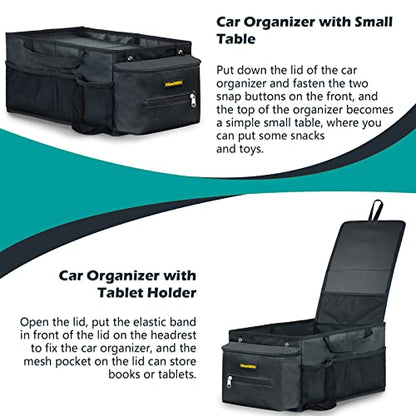 Car Seat Organizer-Car Organizer Front Seat Back Seat,Car Organizers and Storage,Passenger Seat Organizer with Lid Tissue Box Cup Holder (Grey) (Black)