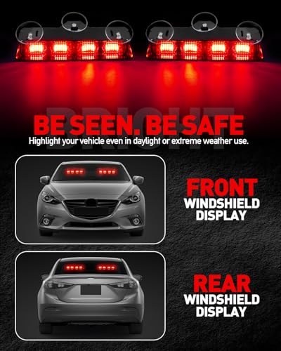 HLauto 2002L Emergency Dash Strobe Lights: Red Safety Lights, Flashing Warning Hazard Windshield Visor Traffic Light Bars for Trucks, Construction Vehicles (2x8.5 inch, 48LED) - color: Red