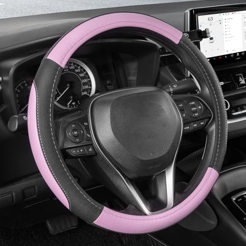 SEG Direct Steering Wheel Cover for Car, Standard Size 14.5-15 inch, Auto Interior Accessories, Black and Light Purple - color: Black and Light Purple, size: Standard size[14 1/2''-15'']