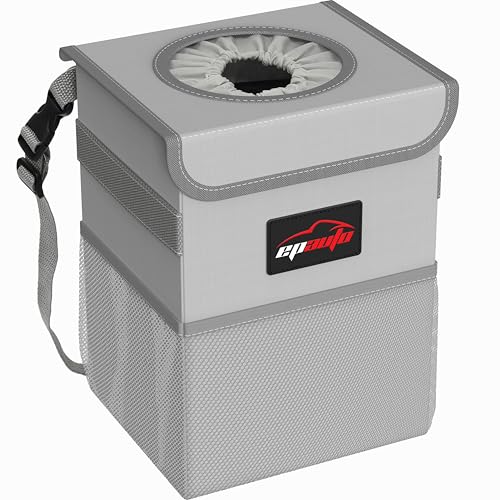EPAuto Waterproof Car Trash Can with Lid and Storage Pockets, 2.5 Gallon Leakproof, Gray - color: Grey