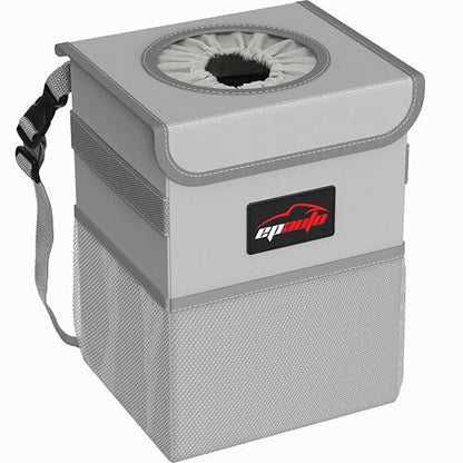 EPAuto Waterproof Car Trash Can with Lid and Storage Pockets, 2.5 Gallon Leakproof, Gray - color: Grey