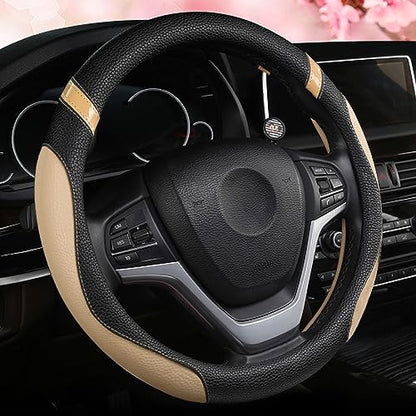 Steering Wheel Cover for Car Leather Universal Steering Wheel Covers for Men Women Fit Cars SUV Truck Pickup 15inch (Beige) - color: beige