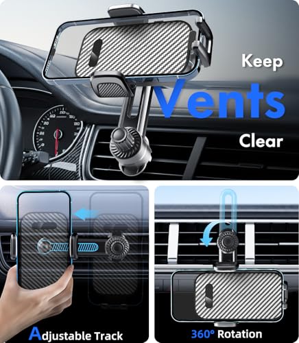 Car Phone Mount for Air Vent [Never Fall & 360° Adjustable] [Case Friendly | One-Hand Operation] Military-Grade Steel Hook Cell Phone Holder for Car Compatible with iPhone, Samsung, All 4–7” Phones
