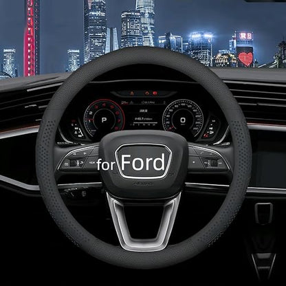 Yangday Leather Steering Wheel Cover for Ford F150 F250 F350, 15.5-16 inches Car Steering Wheel Cover with Non-Slip Breathable (Black) - color: Black-2