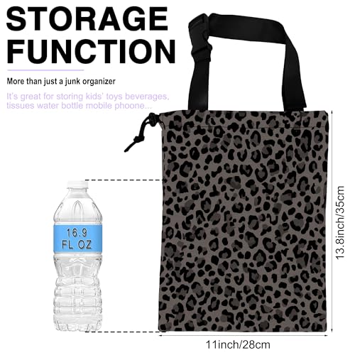 Car Trash Bag Hanging Black Gray Leopard Print Car Trash Can for Back Seat Waterproof Car Trash Bin with Adjustable Straps and Drawstring for Car Accessories Vehicle Travelling Camping - color: Black Gray Leopard Print