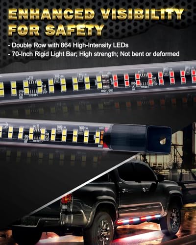 LUMENIX 70 Inch Emergency Running Board Rigid Strobe Lights Strip Bar 864 LED Flashing Warning Firefighter Light with Controller for First Responder Vehicles POV Fire Trucks Pickups Cars - color: Red and White