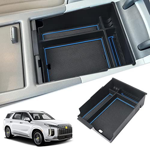 SKTU for 2023 2024 2025 Hyundai Palisade Center Console Organizer 2023 2024 2025 Palisade Center Console Tray 2023 2024 2025 Palisade Accessories Armrest Box with Coin and Sunglasses Holder (Blue) - color: Blue