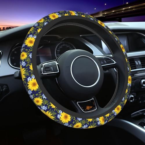 Sunflower Steering Wheel Cover with 2 Car Coasters Non Slip Neoprene for Women Men Universal 15 Inch - color: Sunflower