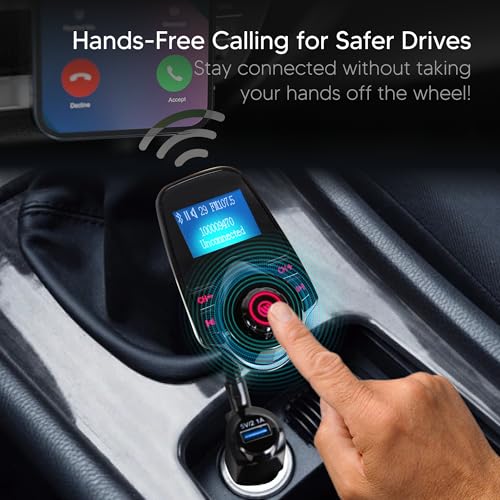 ONN Upgraded 2026 Bluetooth Car FM Transmitter, 1.44” LCD Display, Flexible Gooseneck, Hands-Free Calling, Dual USB Fast Charger, AUX & Micro SD Support for Cars, SUVs & Trucks