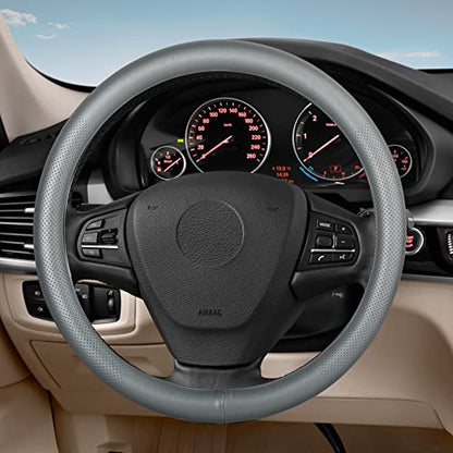 Car Steering Wheel Cover,Universal 15 Inch Premium Leather Car Steering Wheel Cover,Best Grip,Perforated Design,Breathable,Non-Slip,Sweat-Absorbent,Warm in Winter and Cool in Summer (Gray) - color: Gray