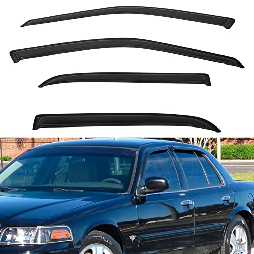 4pcs Window Visors Compatible with 98-11 Crown Victoria 92-11 Grand Marquis (Without Landau Roof) Front+Rear Smoke Tint Sun/Rain Guard Outside Mount Tape-On Vent - size: Compatible With 1992-2011 Mercury Grand Marquis
