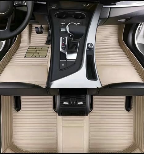 Custom Floor Mats for Cars,All-Weather car Floor MATS-Suitable for 99% of car Models,Luxury Full Coverage All Car Floor Mats,Anti-Slip Leather Car Mat Set (Beige Stripe) - color: Beige stripe