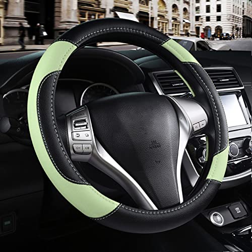Leather Car Steering Wheel Cover, Non-Slip Car Wheel Cover Protector Breathable Microfiber Leather Universal Fit for Most Cars (Green) - color: Green