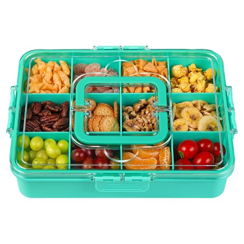 Xyptorix Snack Box Container for Kids - Adjustable 12-Compartment Snack Containers, Reusable Bento Box, Dishwasher Safe, BPA-Free, Perfect for School, Travel, Camping & Picnic, Green, Large - color: Green, size: Large