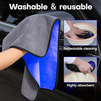 Hovom 3PCS Car Microfiber Towels, 23.62"×11.81" Lint-free Microfiber Towels for Cars Wash Drying, Super Absorbent Auto Cleaning Cloths, Reusable Washing & Detailing Towel, Car Cleaning Supplies (Blue) - color: Blue