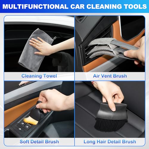 THINKWORK Windshield Cleaner Tool, Car Interior Cleaning Kit, Car Detailing Kit Interior Cleaner with10Pcs Detailing Brush Set, Gray Auto Detailing Supplies & Accessories - size: 20PCS