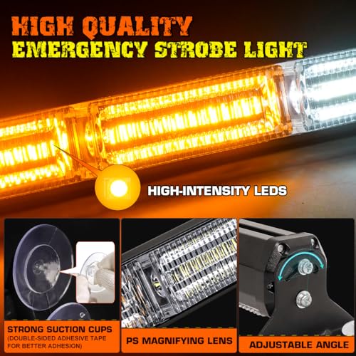 2x17.7 Traffic Advisor Strobe Light Bar Strobe Lights w/Remote Control, Emergency Warning Flashing Safety Windshield Lights for Construction Vehicles Snow Plow Tow Trucks, Amber - color: #04 Amber