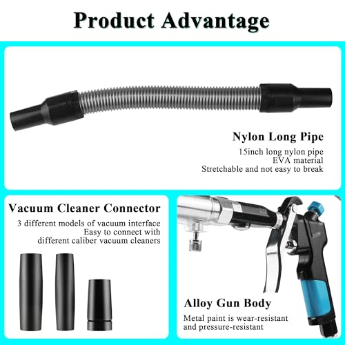 GOCCIDA 2IN1 Car Interior Detailing Air Blow Gun & vacunm Gun with Adjustable Air Flow Nozzle,Cleaning Gun Quickly Blasts Dirt and Dust from Surface Works with Air Compressor(Upgrade Rotate Tube) - color: black