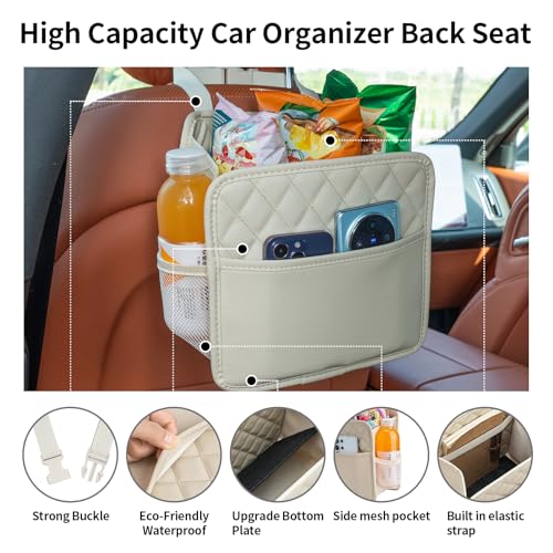 FrgKbTm Car Seat Back Hanging Bag Car Document Holder Multi-Pocket Bottle Bag Storage Box Organizer Travel Tidy Pouch Pocket Kids Beige - color: Beige C