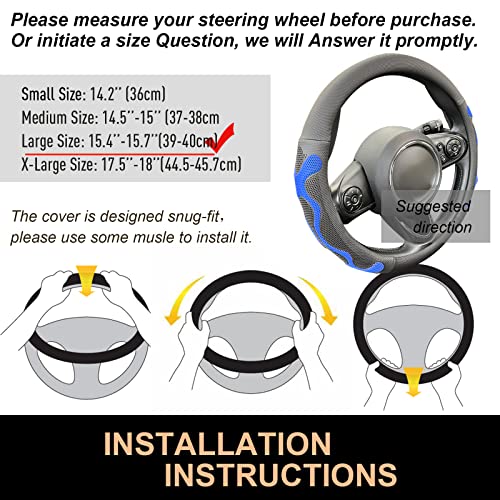 PINCTROT Large Size Comfy Grip Steering Wheel Cover, Anti-Slip Design, 15.5-15.75 Inch(Silicone Blue) - color: 3.Blue, size: Large Size[15 1/2''-15 3/4'']