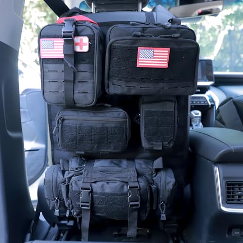 Universal Tactical Car Seat Back Organizer Bag Tactical Molle Vehicle Organizers Panel Vehicle Protector Organizers with 5 Detachable Pouches for Car Truck Ford Jeep (Upgraded D model Black) - color: Upgraded D model Black