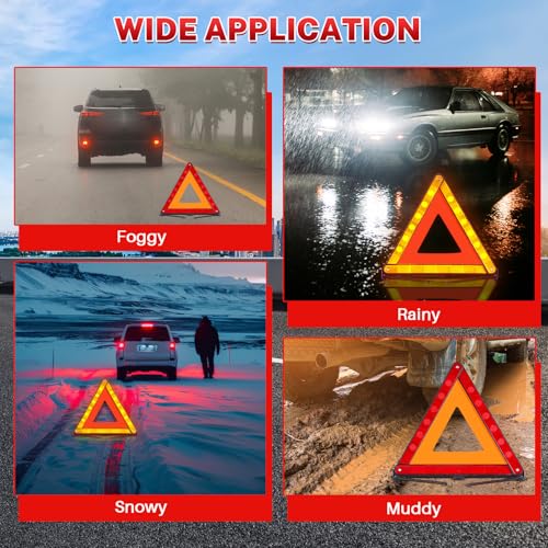 MAOPINER 2 Pack Emergency Warning Triangles, Roadside Safety Triangle with Reinforced Base and Carrying Case, Foldable Reflective Warning Triangles for Roadside Safety and Emergency Use