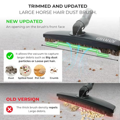 Universal Vacuum Attachments Hardfloor Brush and Replacement Accessories for Vacuum Cleaners - Horsehair Hardwood Floor Attachments and Vacuum Hose Adapter Kit - Vacuum Attachments for Car Detailing