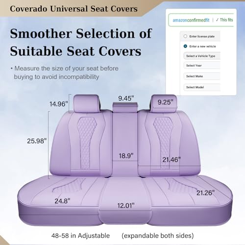 Coverado Purple Car Seat Covers, Back Car Seat Cover, Leather Seat Cover, 3-Pieces Car Seat Cushion, Luxury Seat Cover Seat Protector Universal Fit Most Cars Trucks SUV - color: Purple, size: Back Seat Cover