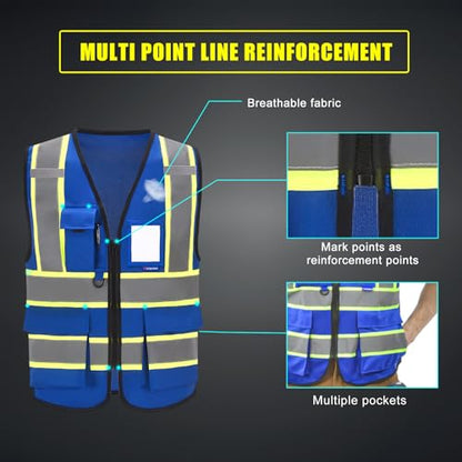AYKRM Custom Logo Personalised Printed High Visibility Reflective 2 two tone work construction Safety Vest - color: Blue, size: X-Small