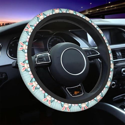 Swono Easter Universal 15" Steering Wheel Covers Easter Bunny Bottom Pink Blue Eggs Blue Wooden Cute Car Steering Wheel Cover for Men Women Girls Car Accessories - color: Easter