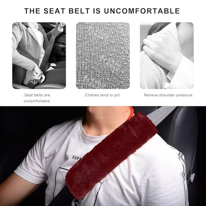 Sun Walker 2PCS Seat Belt Shoulder Pads, Fluffy Soft Plush Auto Seat Belt Pads for Protecting Your Neck & Shoulder, Comfortable Seatbelt Cover Warm Protective Cushion for Most Cars (Wine Red) - color: Wine Red