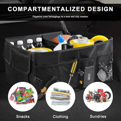 Car Trunk Backseat Organizer, Collapsible Multi Compartment Cargo Storage Box with Pockets, Waterproof Sturdy Oxford Trunk Organizer for SUV Truck Van, Car Accessories