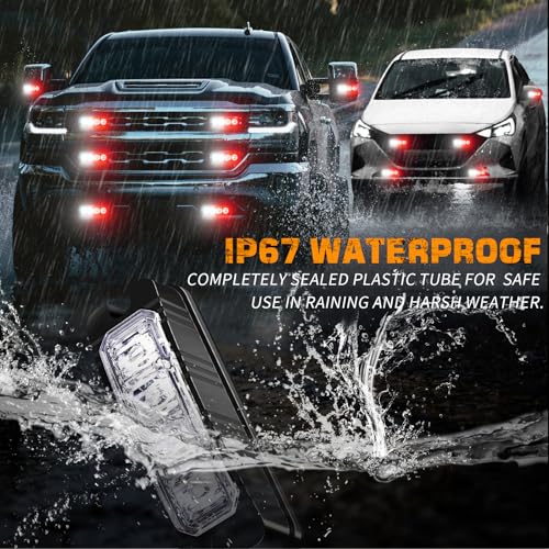 XRIDONSEN 8PCS Sync Grill Emergency Lights 32 LED Red White Firefighter Lights Grille Surface Mount Strobe Flashing Warning Safety Hazard First Responder Light for Vehicles POV Fire Fighter Trucks - color: Red/White