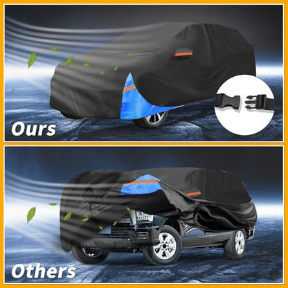 Waterproof All-Weather Universal Car Cover with Right Side Zipper, 190T Polyeste Black Blue Fits for SUV 190" to 200" Length - size: Fit for Suv Length 190" to 200"