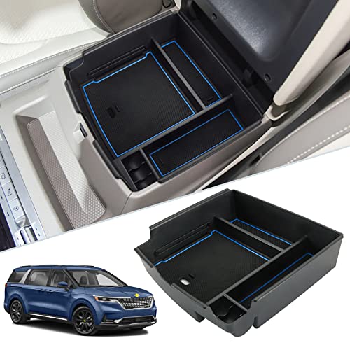 SKTU for 2022-2024 2025 2026 Kia Carnival Center Console Organizer 2022-2024 2025 2026 Carnival Accessories Insert ABS Materials Tray 2024 2025 2026 Carnival Console Tray with Coin and USB Hole (Blue) - color: Blue