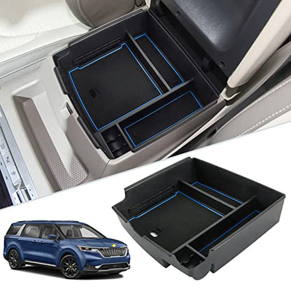SKTU for 2022-2024 2025 2026 Kia Carnival Center Console Organizer 2022-2024 2025 2026 Carnival Accessories Insert ABS Materials Tray 2024 2025 2026 Carnival Console Tray with Coin and USB Hole (Blue) - color: Blue